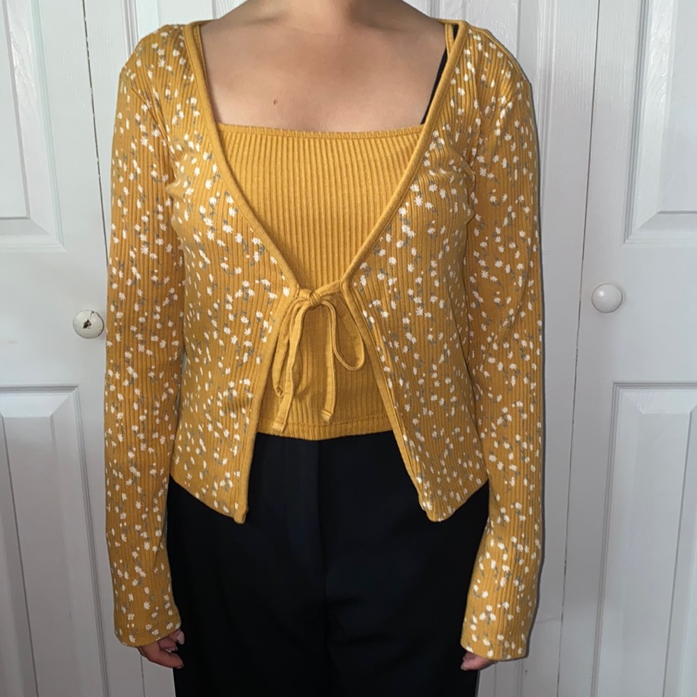 Two Piece Cami and Light Sweater Yellow w/ Floral Print